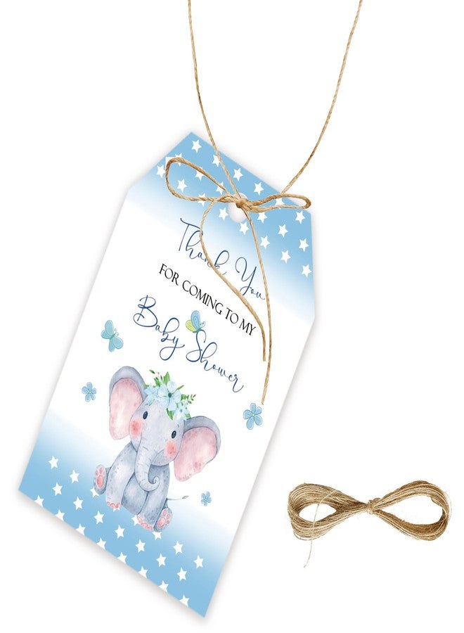 FORSHEEP 50pcs Elephant Thank You Tags, Blue Elephant Gift Tag with String for Jungle Animal Party, Thank You Paper Tags for Boy First Birthday/Elephant Gender Reveal Party Favors - Image 1
